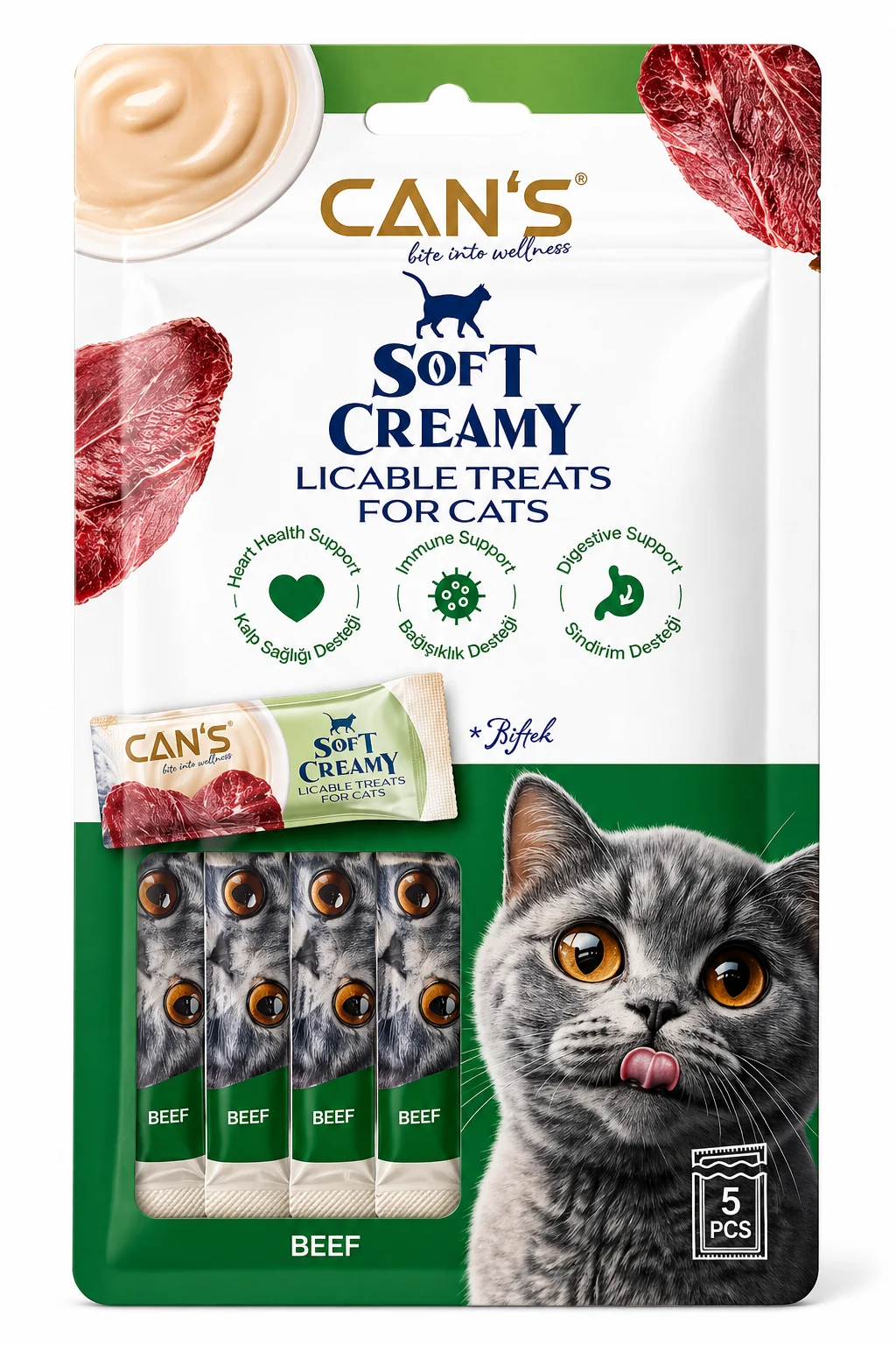 Cans Soft Creamy With Beef Kedi Ödül Maması 5x15 gr