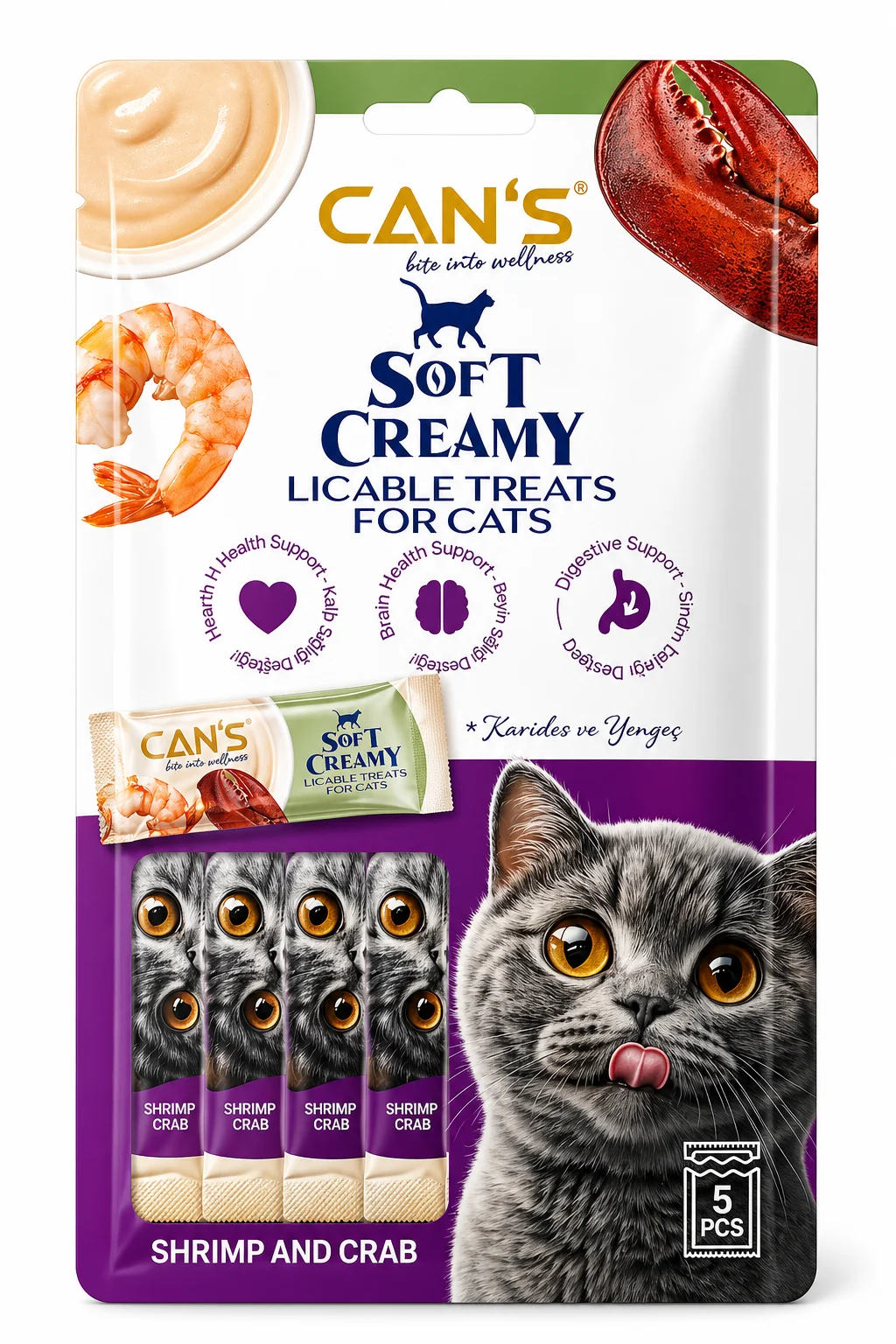Cans Soft Creamy With Shrimp and Crab Kedi Ödül Maması 5x15 gr