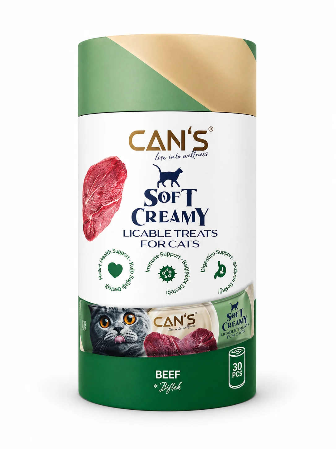 Cans Soft Creamy with Beef Kedi Ödül Maması 30 x 15 gr