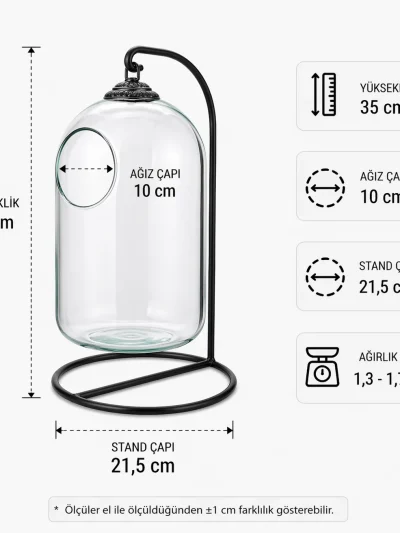 Askılı Büyük Fanus Cam Teraryum – 35 cm