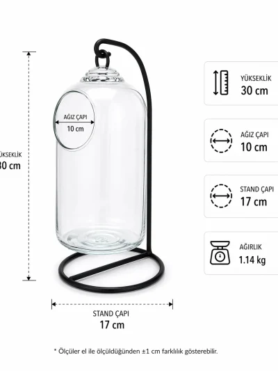 Küçük Askılı Fanus Cam Teraryum – 30 cm
