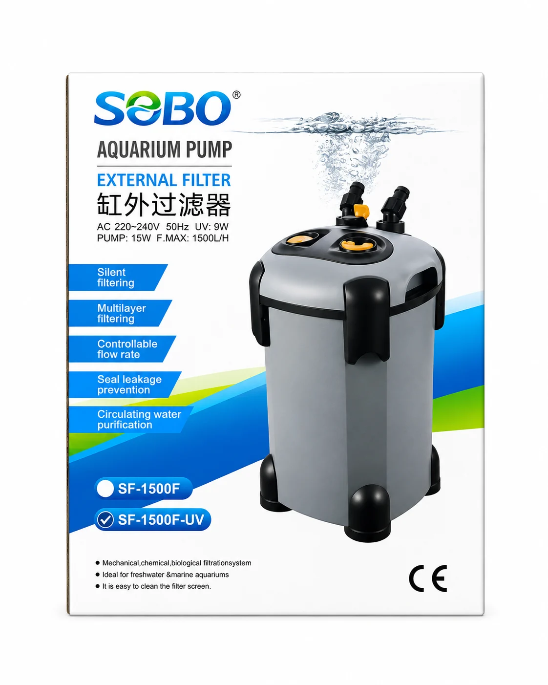 Sobo SF-1500F UV Dış Filtre 15W 1500 Lt/h